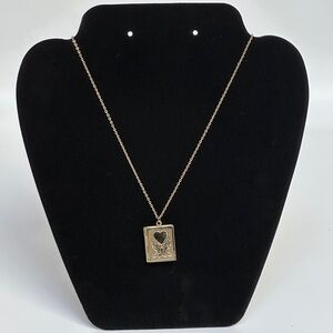 Vintage Gold Tone Book Locket Necklace Heart Floral Engraved